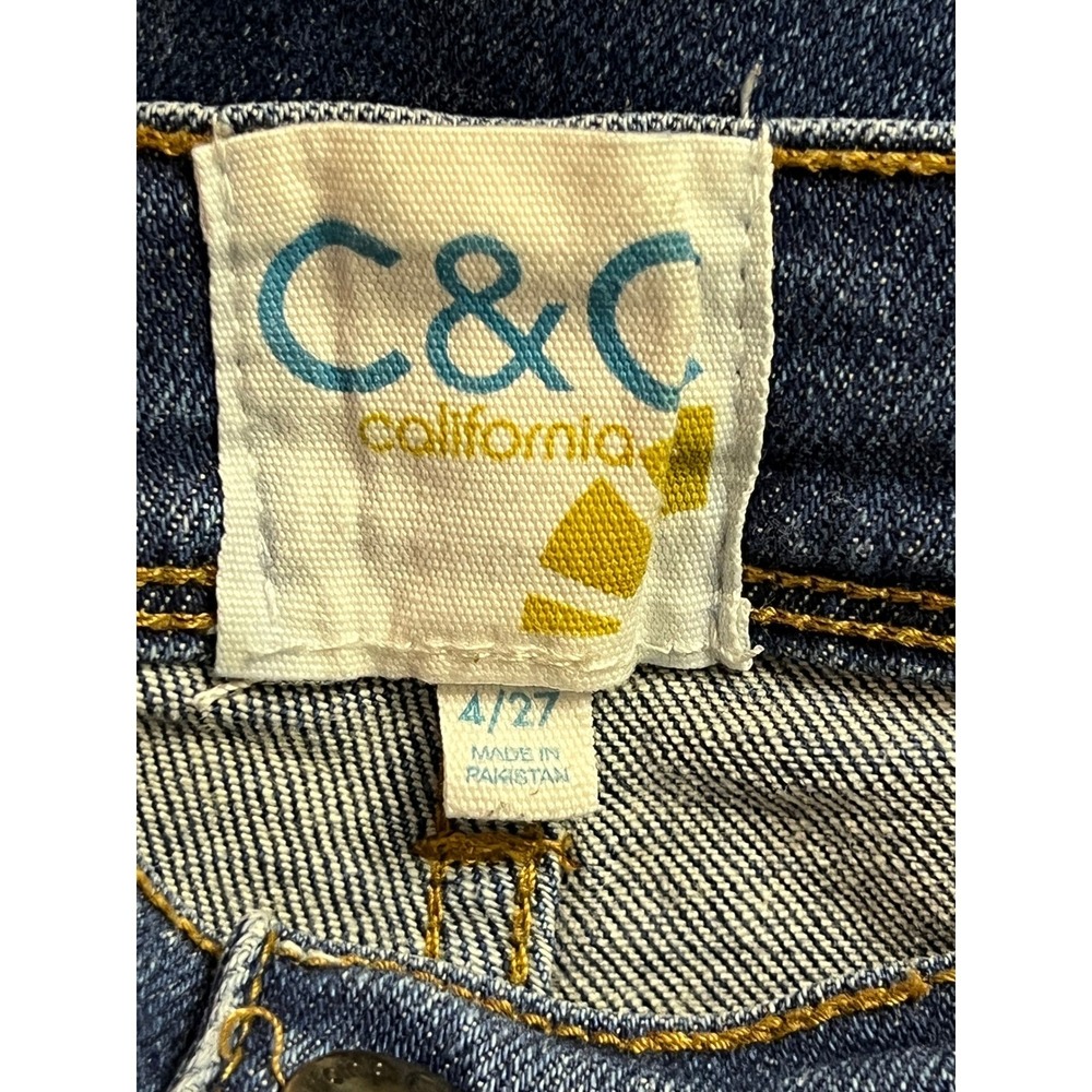 C&C California Skinny Jeans Womens 4/27 Blue Distressed High Rise Slit Edgy - Picture 2 of 10